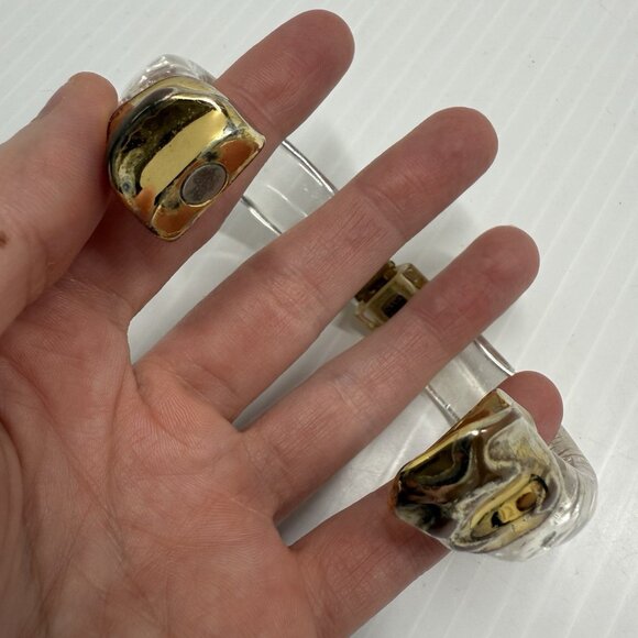 Alexis Bittar Molten Lucite Gold Hinged Cuff Bracelet Clear Transparent Statemen - Picture 6 of 6